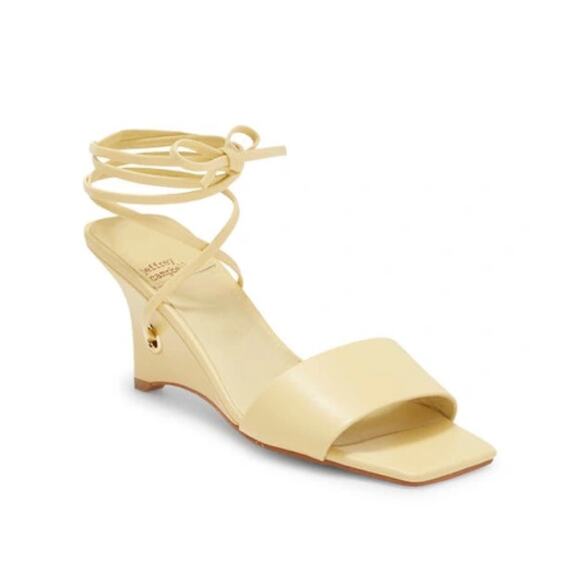 New Jeffrey Campbell Ready-2-Go Ankle Wrap Wedge Sandal in Yellow Leather Size 7 - Picture 1 of 8